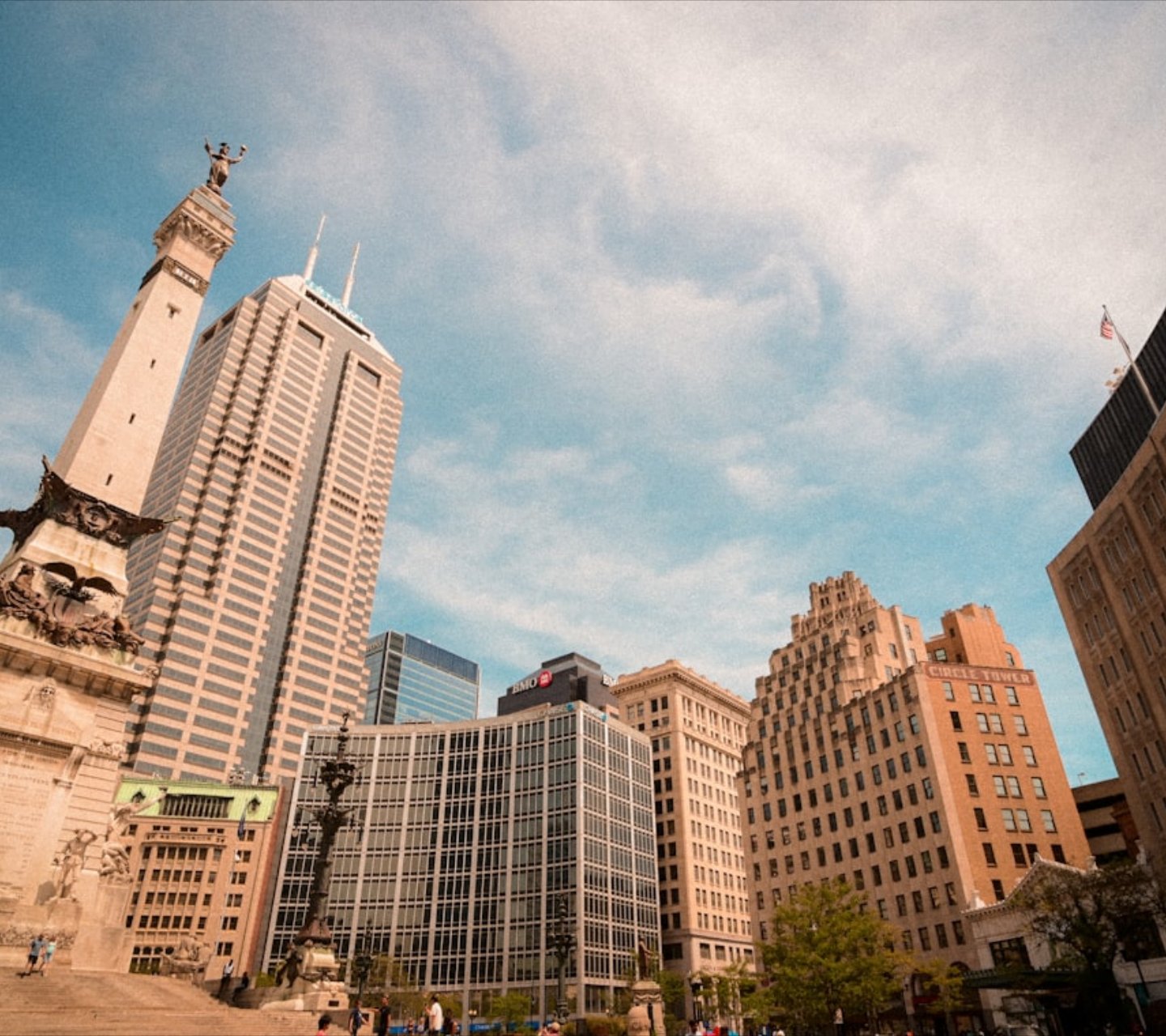 Indianapolis skyline with Salesforce Tower and Soldiers and Sailors Monument